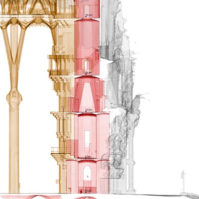 La façana del Naixement de la Sagrada Família, en 3D